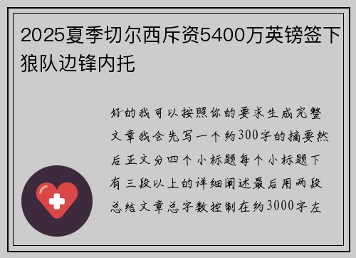 2025夏季切尔西斥资5400万英镑签下狼队边锋内托